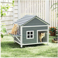 Produktbild von PawHut Katzenhaus aus Holz mit wasserdichtem aufklappbarem Dach und Plattform für 1-2 Katzen Grau