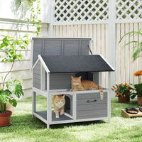 Produktbild von PawHut Katzenhaus aus Holz mit zu öffnendem Dach und herausnehmbarem Kissen Grau 80 x 93 x 95 cm