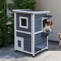 Produktbild von PawHut Katzenhaus aus Tannenholz mit 2 Etagen, Treppen und Asphaltdach in Grau