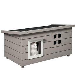 PawHut Katzenhaus aus Tannenholz mit Asphaltdach und Fenster wetterfest für Outdoor Grau 87 x 52 x 44 cm – Bild 1 von 13