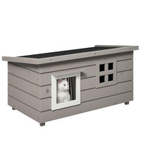 Produktbild von PawHut Katzenhaus aus Tannenholz mit Asphaltdach und Fenster wetterfest für Outdoor Grau 87 x 52 x 44 cm