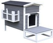 PawHut Katzenhaus und Hundehütte aus Tannenholz mit Terrasse in Grau und Weiß – Bild 1 von 13