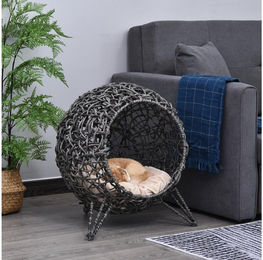 PawHut Katzenhöhle aus PE-Rattan mit Kissen in Silbergrau – Bild 1 von 7