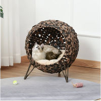 Produktbild von PawHut Katzenhöhle aus PE-Rattan mit Kissen und erhöhten Füßen in Braun