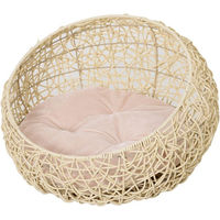 Produktbild von PawHut Katzenhöhle aus Rattan mit Kissen für Katzen und Hunde Beige Ø56 x 35 cm