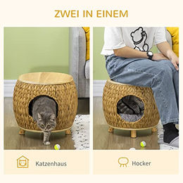 PawHut Katzenhöhle aus Weide mit Kissen Braun Grau – Bild 1 von 13