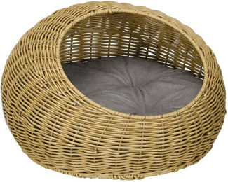 Produktbild von PawHut Katzenhöhle aus Weide mit Kissen in Beige