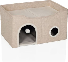 PawHut Katzenhöhle Faltbares Katzenhaus Indoor mit Kratzbrett und Spielball Beige 62x41x33 cm – Bild 1 von 5