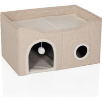 Produktbild von PawHut Katzenhöhle Faltbares Katzenhaus Indoor mit Kratzbrett und Spielball Beige 62x41x33 cm