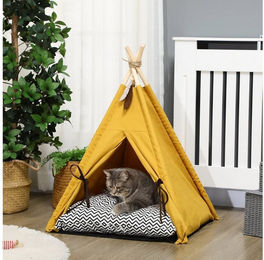 PawHut Katzenhöhle Hundebett aus Oxford-Gewebe mit Spielball Gelb 60 x 60 x 76 cm – Bild 1 von 2
