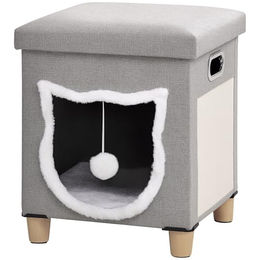 PawHut Katzenhöhle Katzenbett mit Kissen und Kratzmatte aus Polyester in Grau – Bild 1 von 13