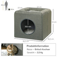 Produktbild von PawHut Katzenhöhle Katzenhütte mit 2 Ebenen und Kissen aus Polyester in Grün für erwachsene Katzen