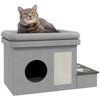 Produktbild von PawHut Katzenhöhle mit 2 Edelstahlnäpfen, Kissen und Kratzmatte, Katzenbett für Katzen und Hunde bis 8 kg, Grau, Polyester, 78 x 48 x 49,5 cm