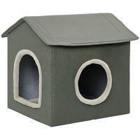 Produktbild von PawHut Katzenhöhle mit zwei Türen und Kissen in Grau 43,5 x 39 x 40,5 cm