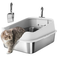 Produktbild von PawHut Katzenklo aus Edelstahl XL Offene Schalentoilette Silber mit Schaufel