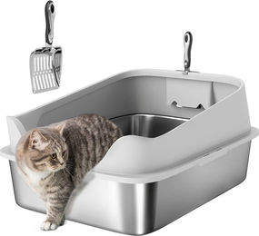 PawHut Katzenklo aus Edelstahl XXL Offene Schalentoilette in Silber mit Schaufel – Bild 1 von 1