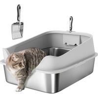 Produktbild von PawHut Katzenklo aus Edelstahl XXL Offene Schalentoilette in Silber mit Schaufel