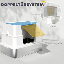 PawHut Katzenklo Edelstahl Haubentoilette XL Grau – Bild 1 von 2