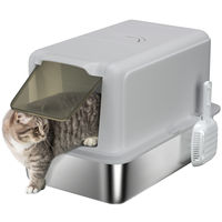 Produktbild von PawHut Katzenklo Edelstahl XXL Haubentoilette mit Deckel für Katzen Grau