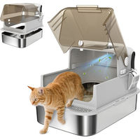 Produktbild von PawHut Katzenklo Edelstahl XXL Haubentoilette mit Doppeltüren und Pedal in Grau/Silber