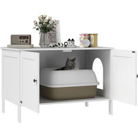 Produktbild von PawHut Katzenklo-Schrank aus Holz mit Tür und Trennwand in Weiß für große Katzen 80 x 51 x 54 cm