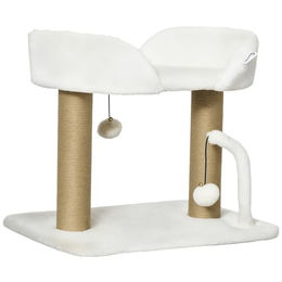 PawHut Katzenkratzbaum aus Plüsch und Sisal mit Spielzeug in Beige und Weiß, 48 x 38 x 42 cm – Bild 1 von 4