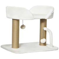 Produktbild von PawHut Katzenkratzbaum aus Plüsch und Sisal mit Spielzeug in Beige und Weiß, 48 x 38 x 42 cm