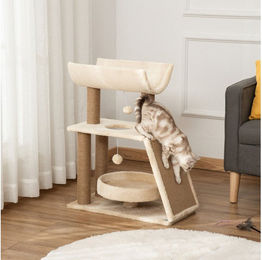 PawHut Katzenkratzbaum Klein 76 cm mit Spielball und Bett in Braun/Beige für Katzen – Bild 1 von 3