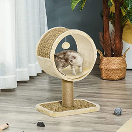 PawHut Katzenkratzbaum Klein mit Jute und Plüsch in Khaki und Hellbraun 40 x 30 x 56 cm – Bild 1 von 4