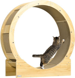 PawHut Katzenlaufrad aus Holz mit Kratzmatte und Bremse in Eiche Optik 91 cm Durchmesser – Bild 1 von 9