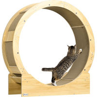 Produktbild von PawHut Katzenlaufrad aus Holz mit Kratzmatte und Bremse in Eiche Optik 91 cm Durchmesser