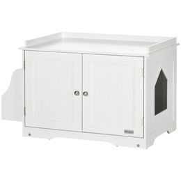 PawHut Katzenschrank als Haubentoilette aus Holz in Weiß mit Magnettüren und verstellbarer Trennwand 86B x 48L x 52H cm – Bild 1 von 6