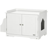 Produktbild von PawHut Katzenschrank als Haubentoilette aus Holz in Weiß mit Magnettüren und verstellbarer Trennwand 86B x 48L x 52H cm