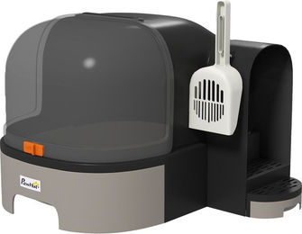 PawHut Katzentoilette als Katzenhaus mit Haube und Schaufel aus Kunststoff, Grau – Bild 1 von 9