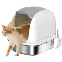 Produktbild von PawHut Katzentoilette aus Edelstahl mit Deckel und Wanne inklusive Streuschaufel Weiß