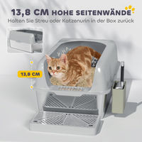 Produktbild von PawHut Katzentoilette aus Edelstahl XXL Offene Schalentoilette mit Schaufel und Matte Hellgrau 60 x 40 x 30 cm