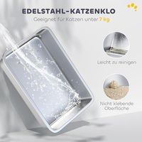 Produktbild von PawHut Katzentoilette mit Deckel und Haube aus Edelstahl in Weiß und Silber inklusive Streuschaufel und Deodorierungsbeutel
