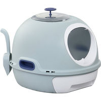 Produktbild von PawHut Katzentoilette mit Haube und Katzenklappe aus Kunststoff in Blau oder Grau