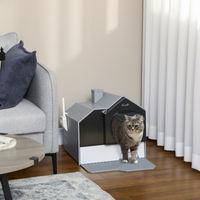 Produktbild von PawHut Katzentoilette mit Haube und Schaufel aus Kunststoff XXL Grau