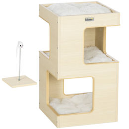 PawHut Katzentonne Katzenhöhle mit 2 Ebenen und Spielzeug Eiche 34 x 34 x 60 cm – Bild 1 von 7
