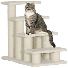 PawHut Katzentreppe mit 4 Stufen aus Plüsch für Hunde und Katzen in Cremeweiß 61 x 41 x 60 cm – Bild 1 von 13