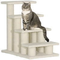 Produktbild von PawHut Katzentreppe mit 4 Stufen aus Plüsch für Hunde und Katzen in Cremeweiß 61 x 41 x 60 cm