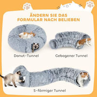 Produktbild von PawHut Katzentunnel 2-in-1 Katzenspielzeug mit Katzenhöhle und Spielball aus Plüsch in Hellgrau