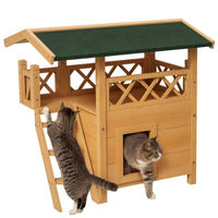 Produktbild von PawHut Katzenvilla 2-stöckiges Kleintierhaus mit Asphaltdach und Balkon für Garten und Natur