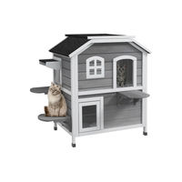 Produktbild von PawHut Katzenvilla aus Holz mit 2 Etagen und Treppen sowie wasserfestem Asphaltdach für Katzen Outdoor in Grau