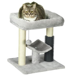 PawHut Kleiner Kratzbaum für Katzen mit Bett in Grau aus Plüsch – Bild 1 von 5