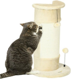 PawHut kleiner Kratzbaum für Katzen mit Kratzball in Cremeweiß und Beige aus Sisal – Bild 1 von 3