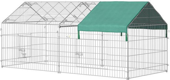 PawHut Kleintier Freigehege mit Abdeckung aus Metall für Meerschweinchen Kaninchen und Hühner Grün 220 x 103 x 103 cm wasserdicht – Bild 1 von 7