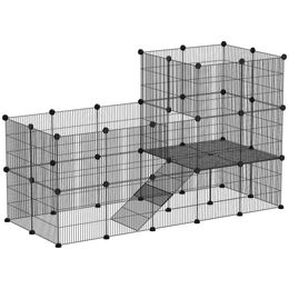 PawHut Kleintiergehege Kleintierkäfig mit 39 Platten und Rampe in Schwarz – Bild 1 von 10