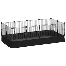 PawHut Kleintiergehege Laufstall mit 12 Paneelen und wasserdichter Matte für Kaninchen und Meerschweinchen, 120x60x40 cm, Schwarz – Bild 1 von 13